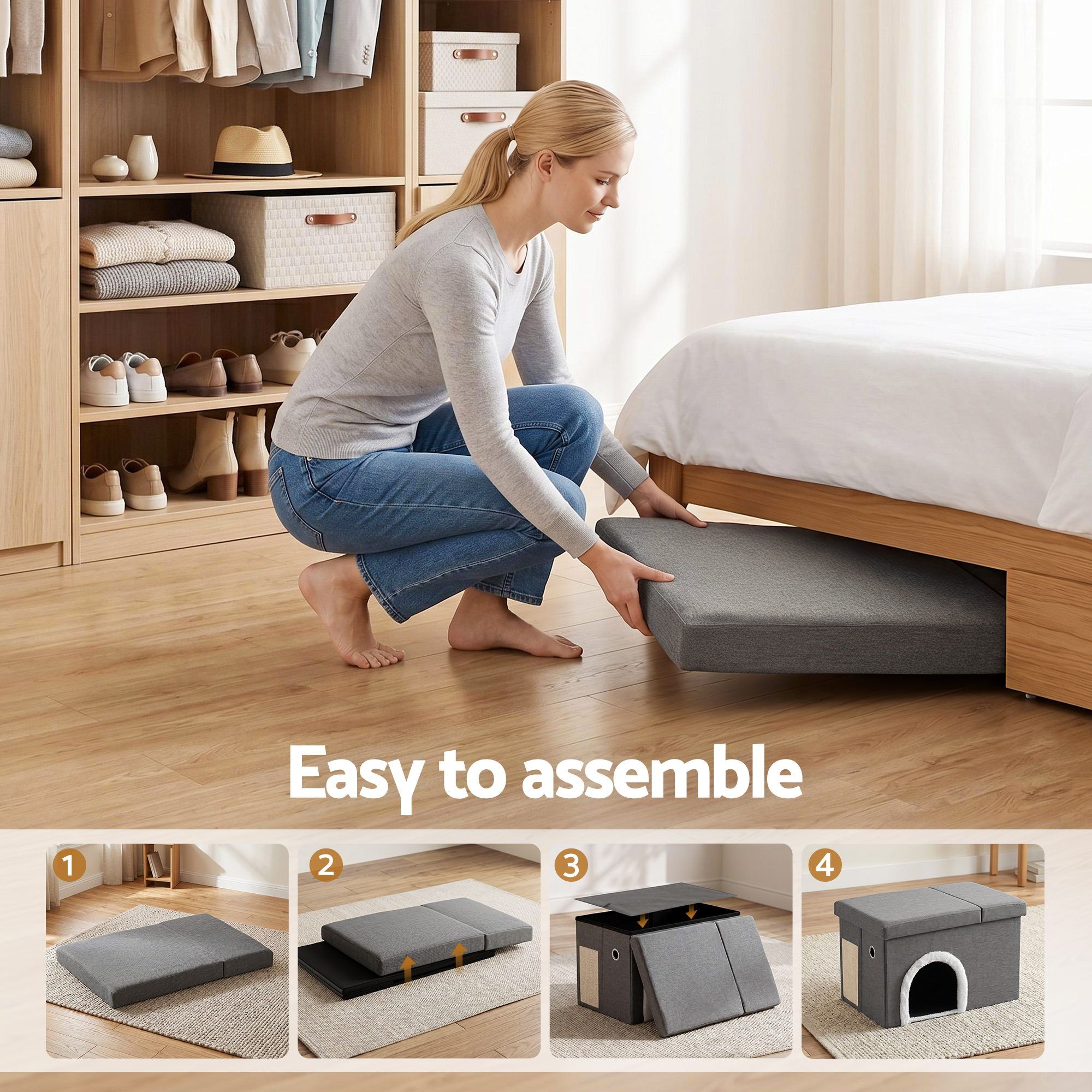Artiss Storage Ottoman | Cat Litter Box Enclosure – Sumo Deals Artiss Storage Ottoman Foot Stool Cat Litter Box Enclosure Foldable Grey Product Image