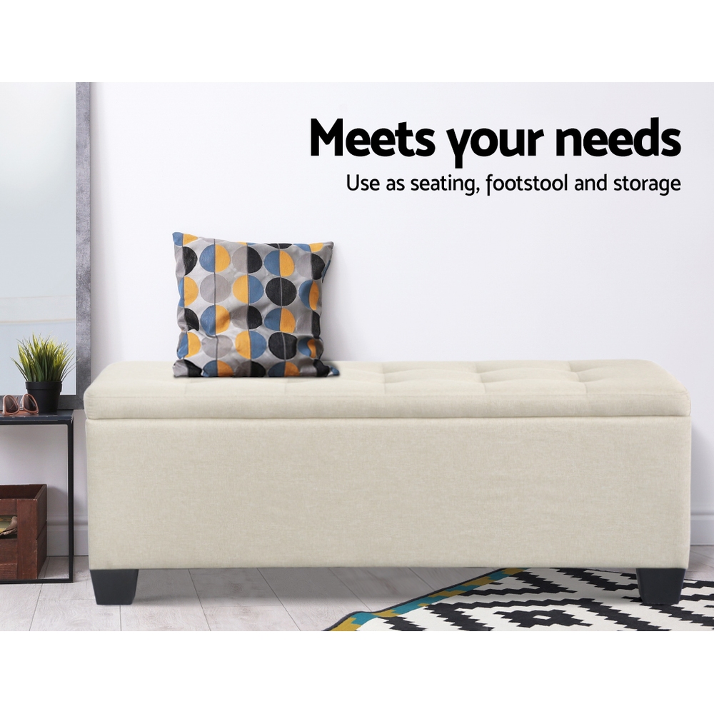 Artiss Storage Ottoman Blanket Box 97Cm Linen Beige – Sumo Deals Artiss Storage Ottoman Blanket Box 97Cm Linen Beige Product Image