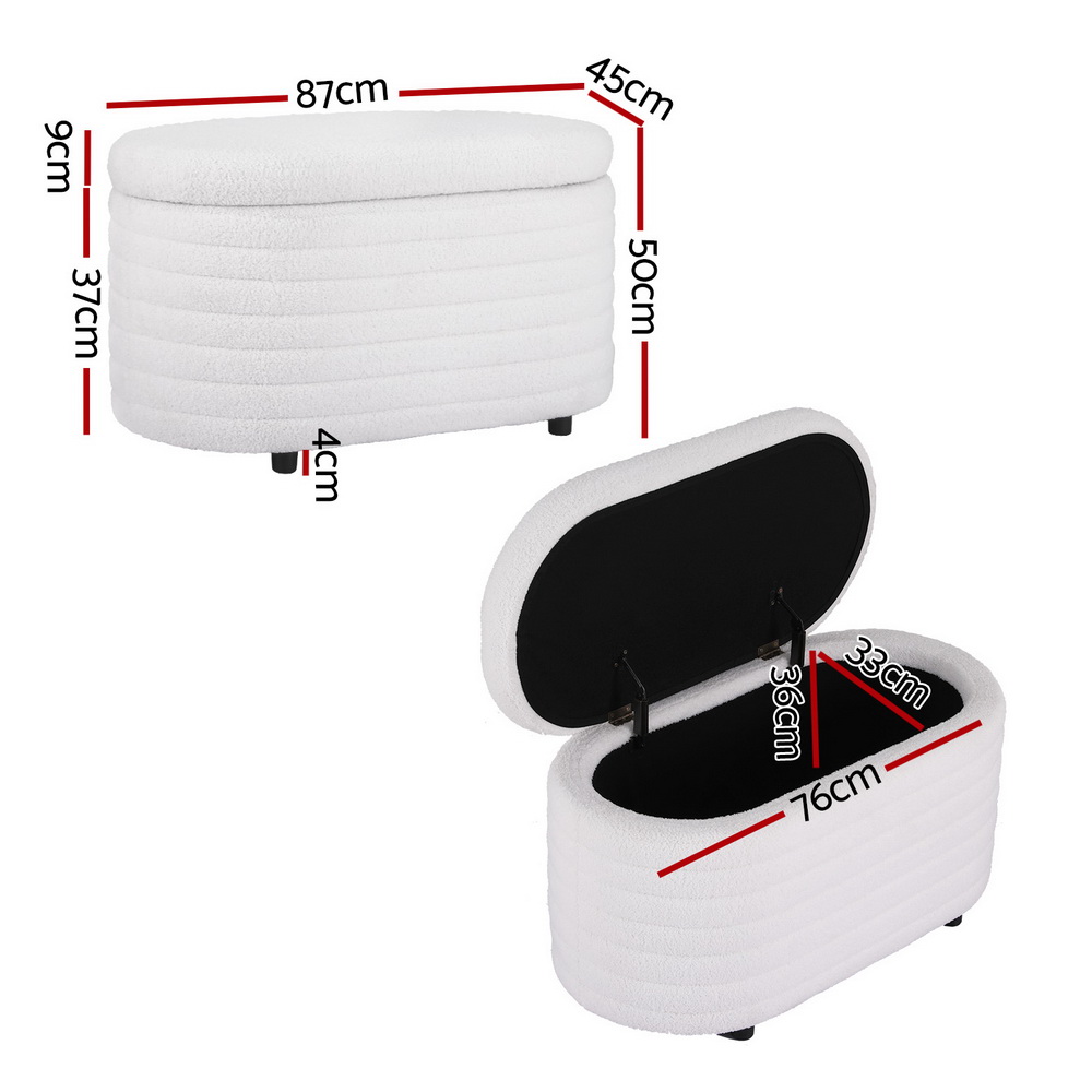 Artiss Storage Ottoman 87Cm Boucle Fabric Oval – Sumo Deals Artiss Storage Ottoman Blanket Box 87Cm Boucle Fabric Oval Product Image