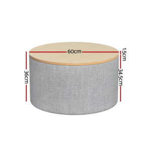 Artiss Storage Ottoman 60Cm Round Grey Linen – Sumo Deals Artiss Storage Ottoman Blanket Box 60Cm Linen Round Grey Product Image