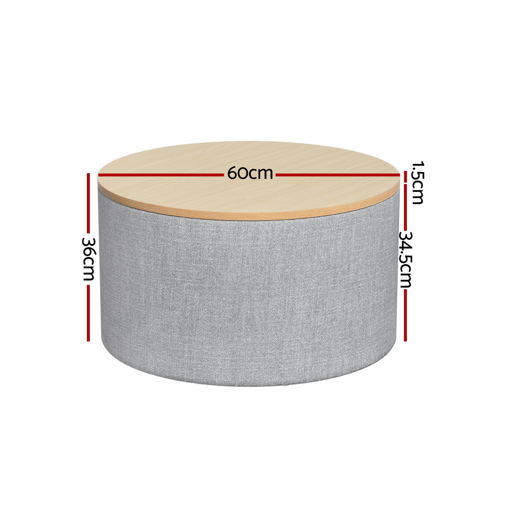 Artiss Storage Ottoman 60Cm Round Grey Linen – Sumo Deals Artiss Storage Ottoman Blanket Box 60Cm Linen Round Grey Product Image