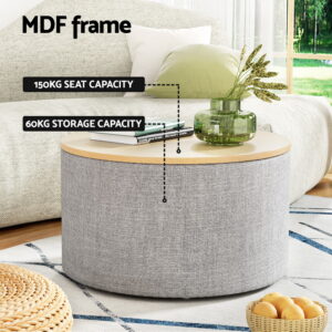 Artiss Storage Ottoman 60Cm Round Grey Linen – Sumo Deals Artiss Storage Ottoman Blanket Box 60Cm Linen Round Grey Product Image