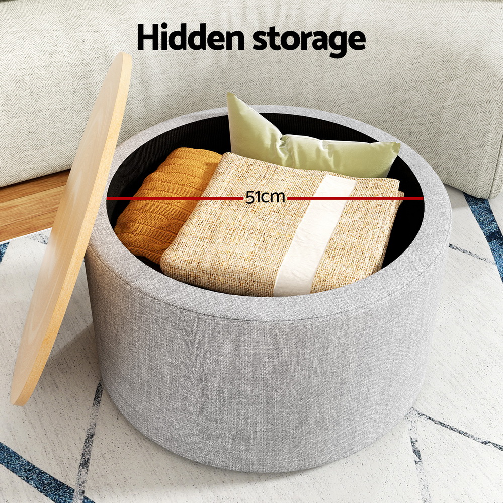 Artiss Storage Ottoman 60Cm Round Grey Linen – Sumo Deals Artiss Storage Ottoman Blanket Box 60Cm Linen Round Grey Product Image