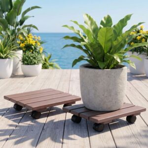 Gardeon 2PC Plant Carts HDPE Plant Caddy With Lockable Wheels Rolling Brown product image