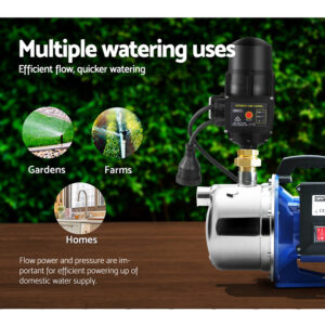 Giantz 1100W Garden Water Jet Pump | High Pressure Black – Sumo Deals Giantz Garden Water Jet Pump High Pressure 1100W Tank Rain Farm Irrigation Black Product Image