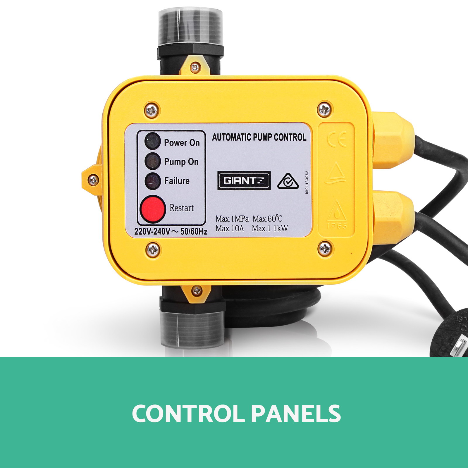 Giantz Water Pump Pressure Controller Auto Switch Yellow – Sumo Deals Giantz Water Pressure Pump Controller Auto Switch Control Electric Electronic Yellow Product Image