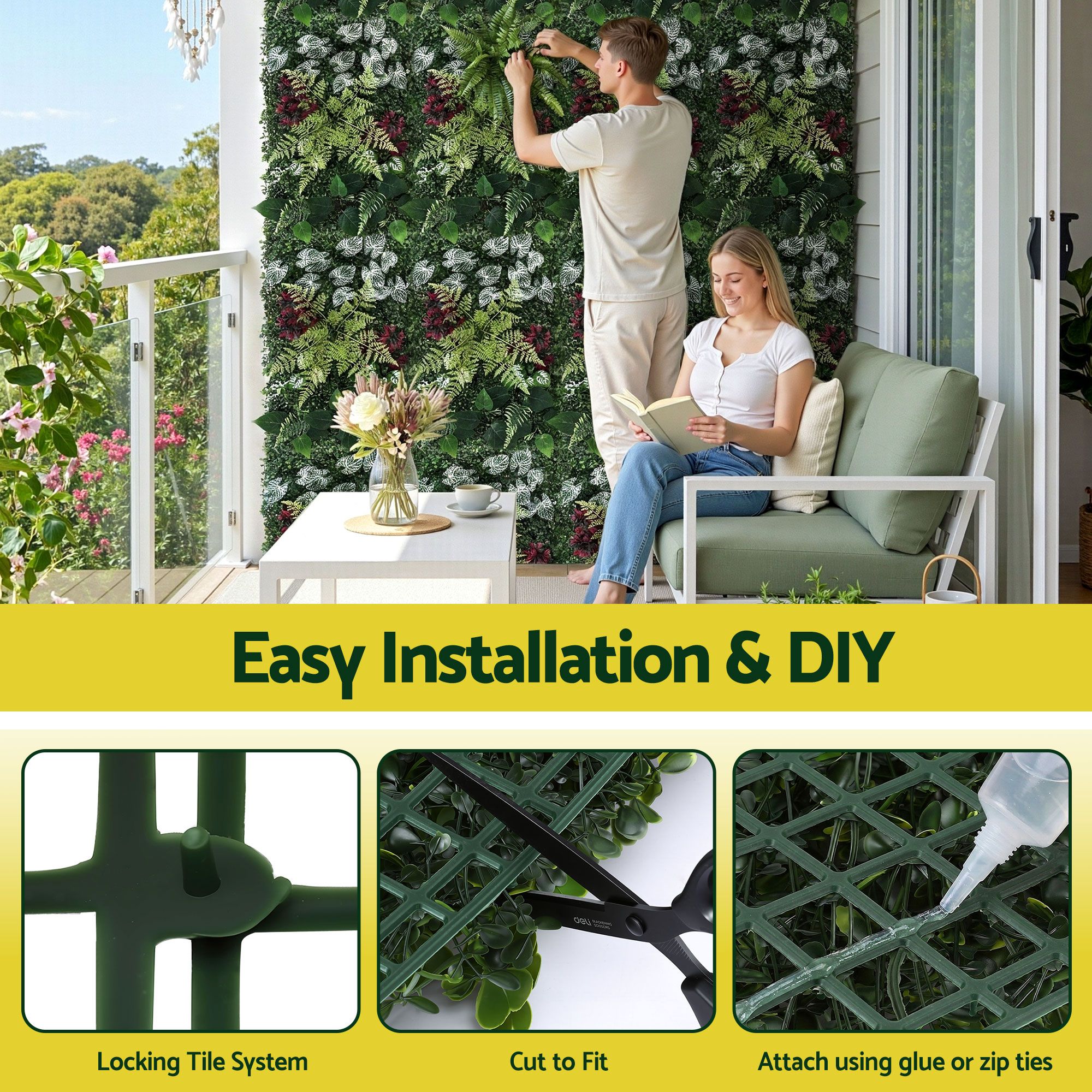 Gardeon 4Pc Artificial Boxwood Wall Panels 40X60Cm – Sumo Deals Gardeon 4Pcs Artificial Plant Wall Panels 40X60Cm Boxwood Panel Flower Backdrop Backyard Green Decor Product Image