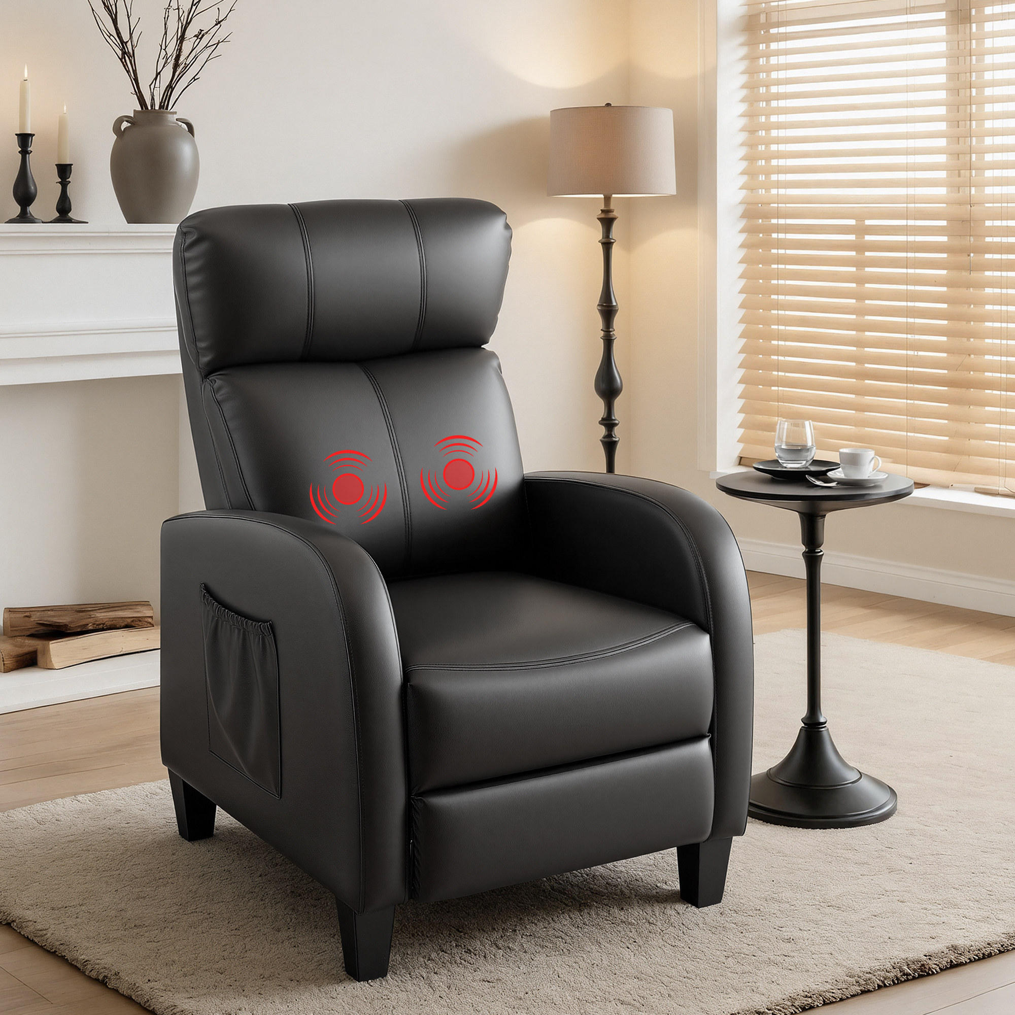 Artiss Small Massage Recliner Chair - Black Pu Leather – Sumo Deals Artiss Massage Recliner Chair Small Recliner Sofa For Adults Pu Leather Black Product Image