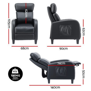 Artiss Small Massage Recliner Chair - Black Pu Leather – Sumo Deals Artiss Massage Recliner Chair Small Recliner Sofa For Adults Pu Leather Black Product Image