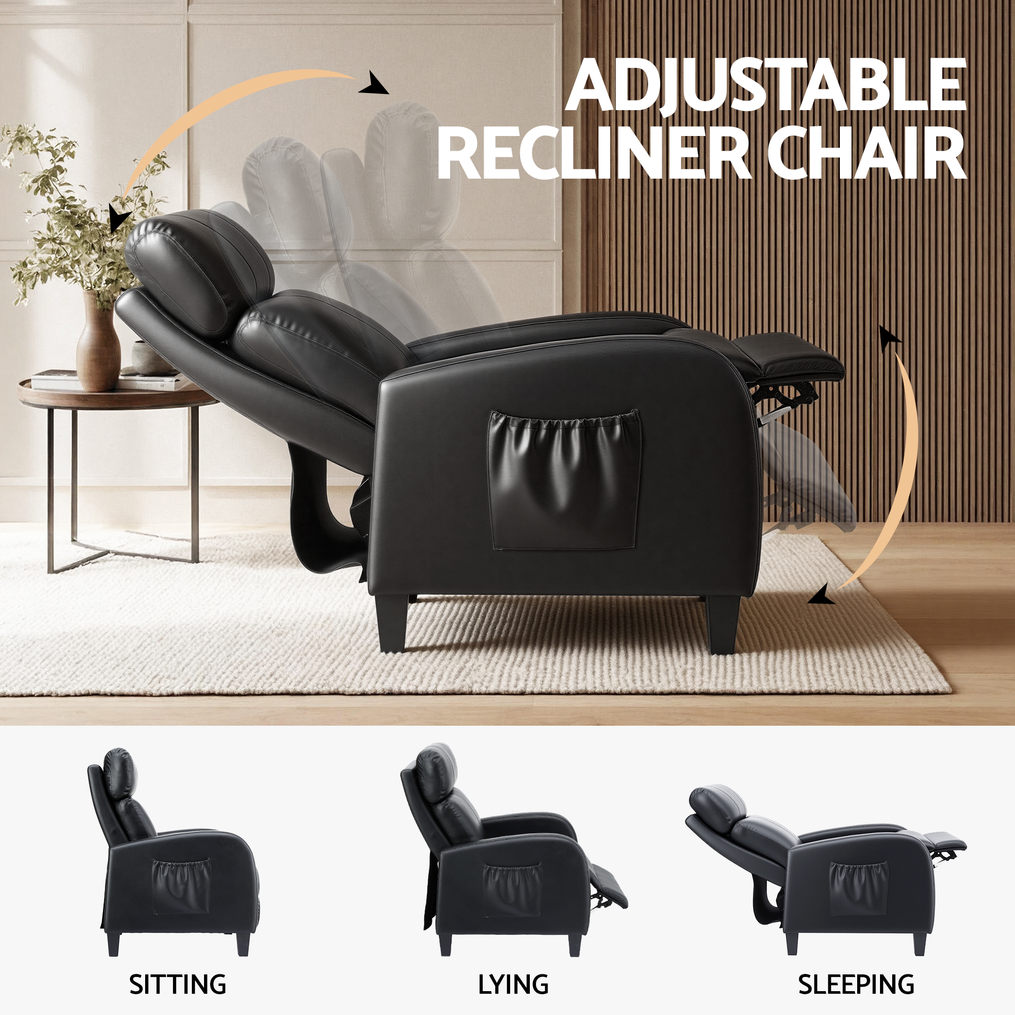 Artiss Small Massage Recliner Chair - Black Pu Leather – Sumo Deals Artiss Massage Recliner Chair Small Recliner Sofa For Adults Pu Leather Black Product Image