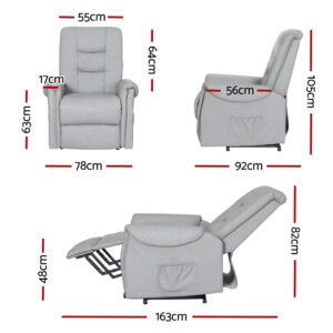 Artiss Recliner Chair Lift Assist Chair Leather Grey Product Image