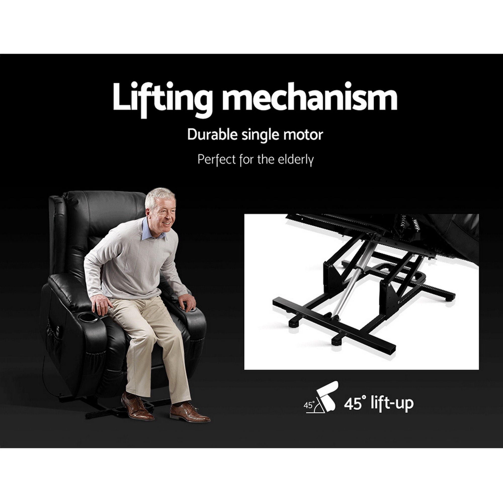 Artiss Recliner Chair Lift Assist Heated Massage Leather – Sumo Deals Artiss Recliner Chair Lift Assist Heated Massage Chair Leather Rukwa Product Image