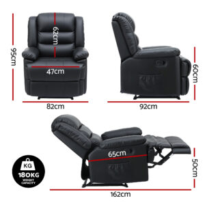 Artiss Manual Recliner Chair Leather Reclining Sofa With 16Color Led Black Product Image