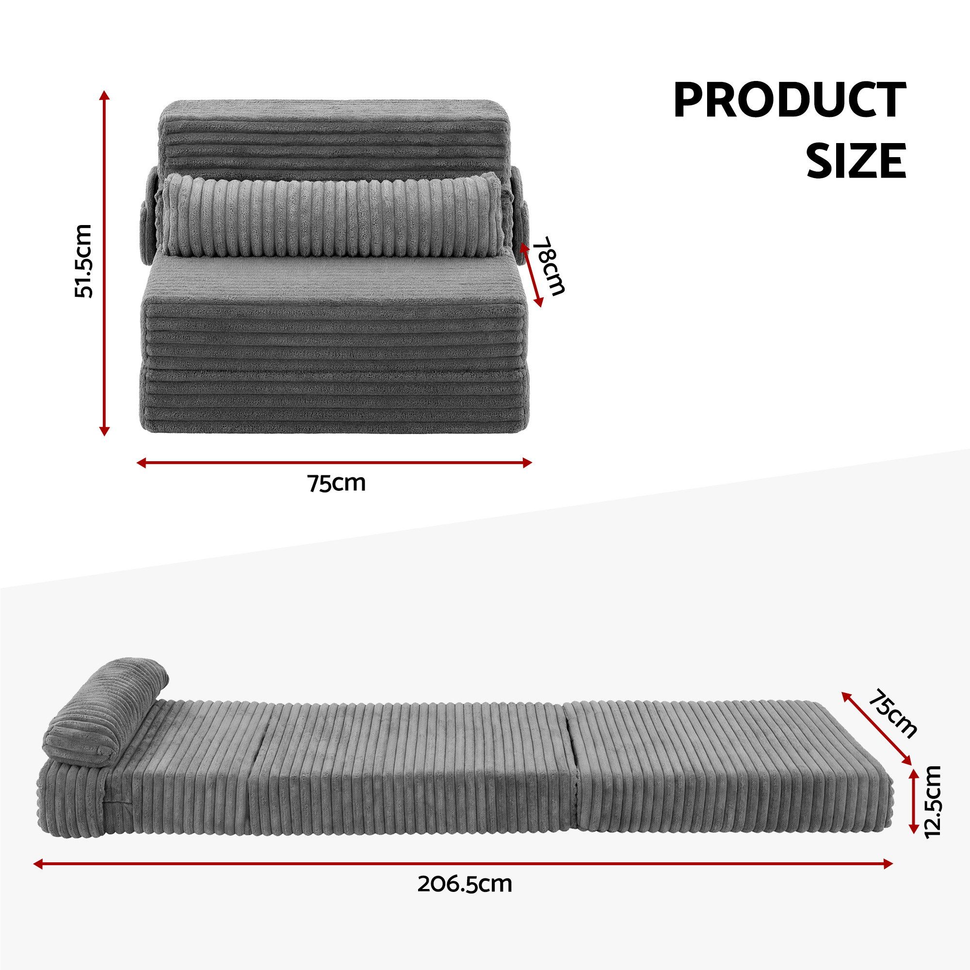 Artiss 3-In-1 Folding Sofa Bed Lounger With Side Pocket – Sumo Deals Artiss 3-In-1 Folding Sofa Bed Armless Lounger Chair With Side Pocket And Pillow Product Image