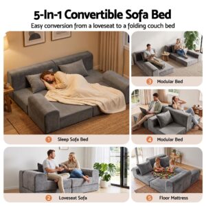Artiss 5-In-1 Convertible Sofa Bed Floor Mattress Modular Boneless Curved Couch Product Image