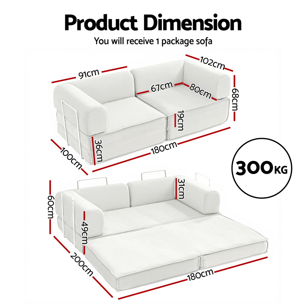 Artiss Convertible Folding Sofa Bed Beige – Sumo Deals Artiss Convertible Folding Sofa Bed Beign Product Image