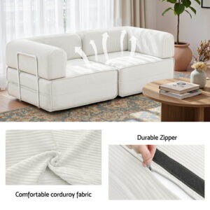 Artiss Convertible Folding Sofa Bed Beige – Sumo Deals Artiss Convertible Folding Sofa Bed Beign Product Image