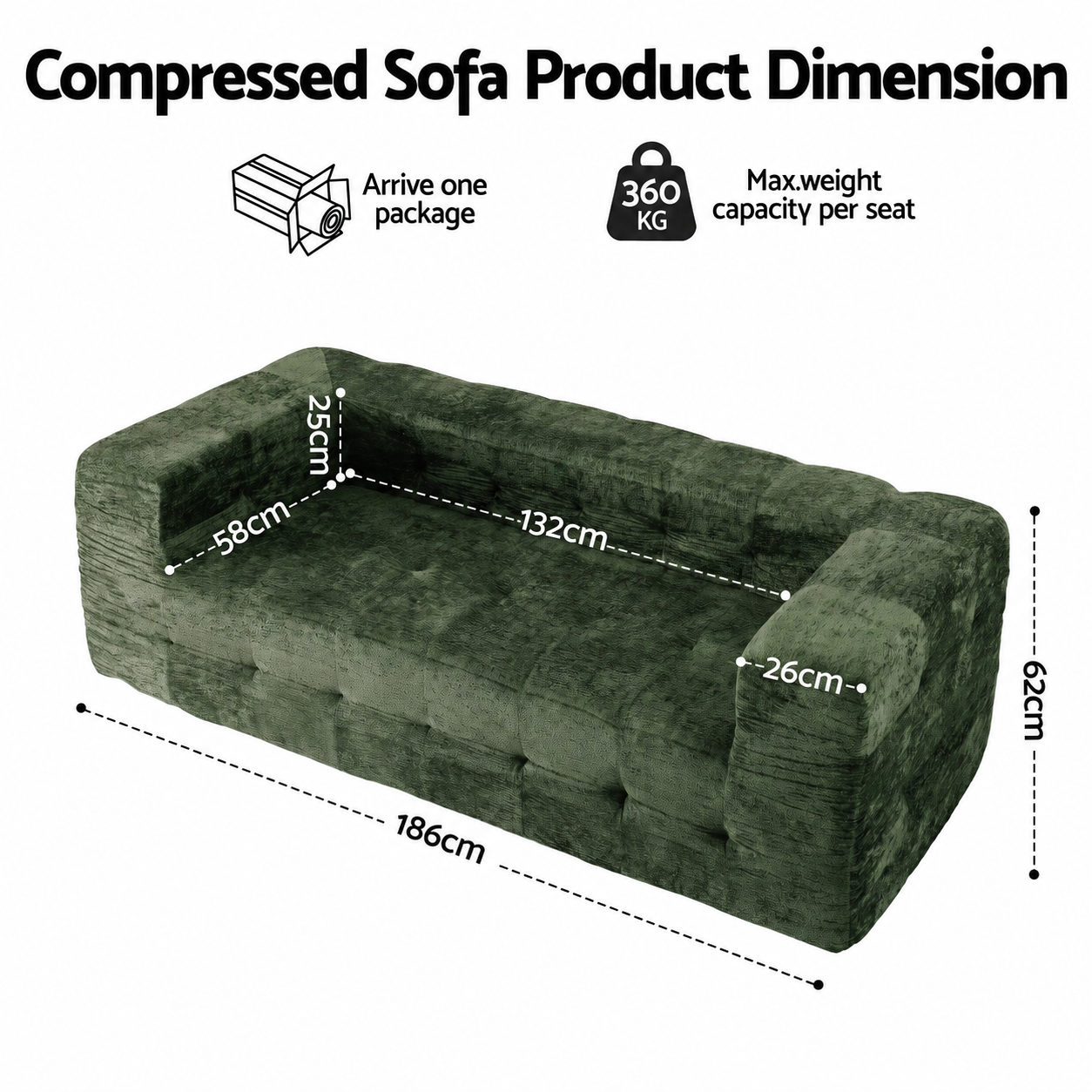 Artiss Boneless Sofa Bed | Green Luxury Chenille – Sumo Deals Artiss Comfort Boneless Sofa For Living Room Green Luxury Chenille Product Image