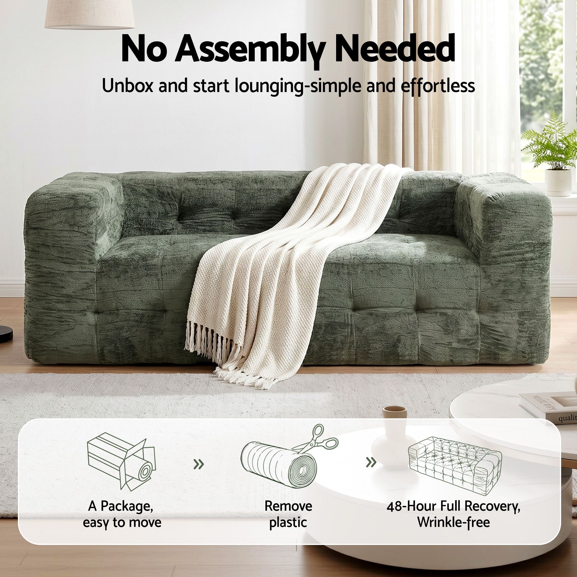 Artiss Boneless Sofa Bed | Green Luxury Chenille – Sumo Deals Artiss Comfort Boneless Sofa For Living Room Green Luxury Chenille Product Image