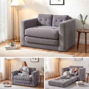 Artiss 2 Seater Corduroy Convertible Sofa Bed Pull Out Boneless Couch Grey product image