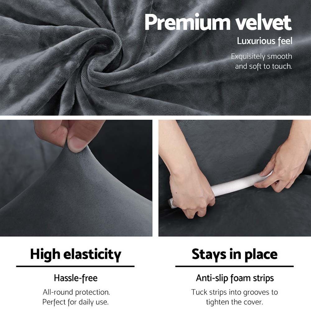 Artiss Velvet Sofa Cover 1 Seater - Grey – Sumo Deals Artiss Sofa Cover Couch Covers 1 Seater Velvet Grey Product Image
