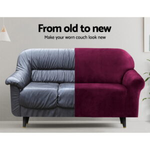 Artiss Sofa Cover Couch Covers 2 Seater Velvet Ruby Red Product Image