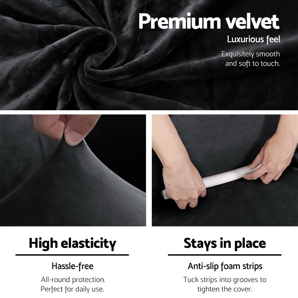 Artiss 3 Seater Velvet Sofa Cover - Black – Sumo Deals Artiss Sofa Cover Couch Covers 3 Seater Velvet Black Product Image