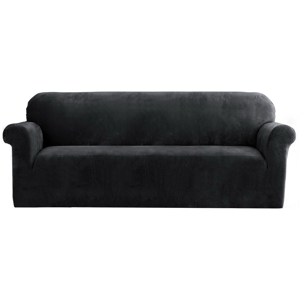 Artiss 4 Seater Velvet Sofa Cover - Black – Sumo Deals Artiss Sofa Cover Couch Covers 4 Seater Velvet Black Product Image