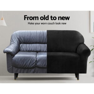 Artiss 4 Seater Velvet Sofa Cover - Black – Sumo Deals Artiss Sofa Cover Couch Covers 4 Seater Velvet Black Product Image