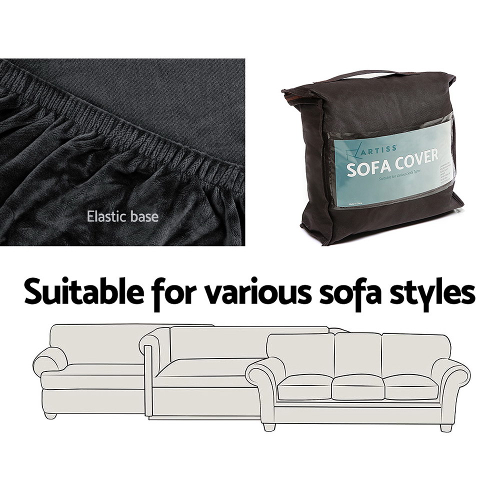 Artiss 4 Seater Velvet Sofa Cover - Black – Sumo Deals Artiss Sofa Cover Couch Covers 4 Seater Velvet Black Product Image