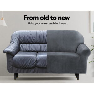 Artiss 4 Seater Velvet Sofa Cover - Grey – Sumo Deals Artiss Sofa Cover Couch Covers 4 Seater Velvet Grey Product Image