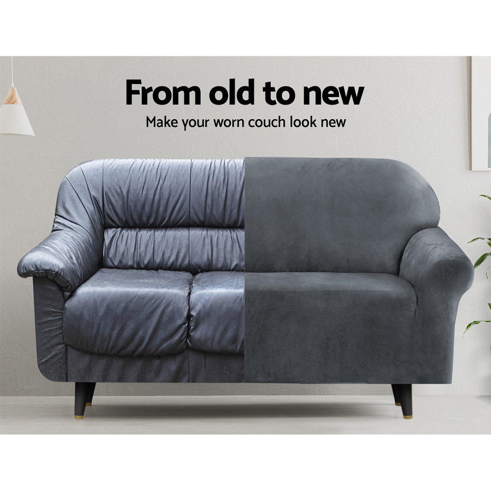 Artiss 4 Seater Velvet Sofa Cover - Grey – Sumo Deals Artiss Sofa Cover Couch Covers 4 Seater Velvet Grey Product Image