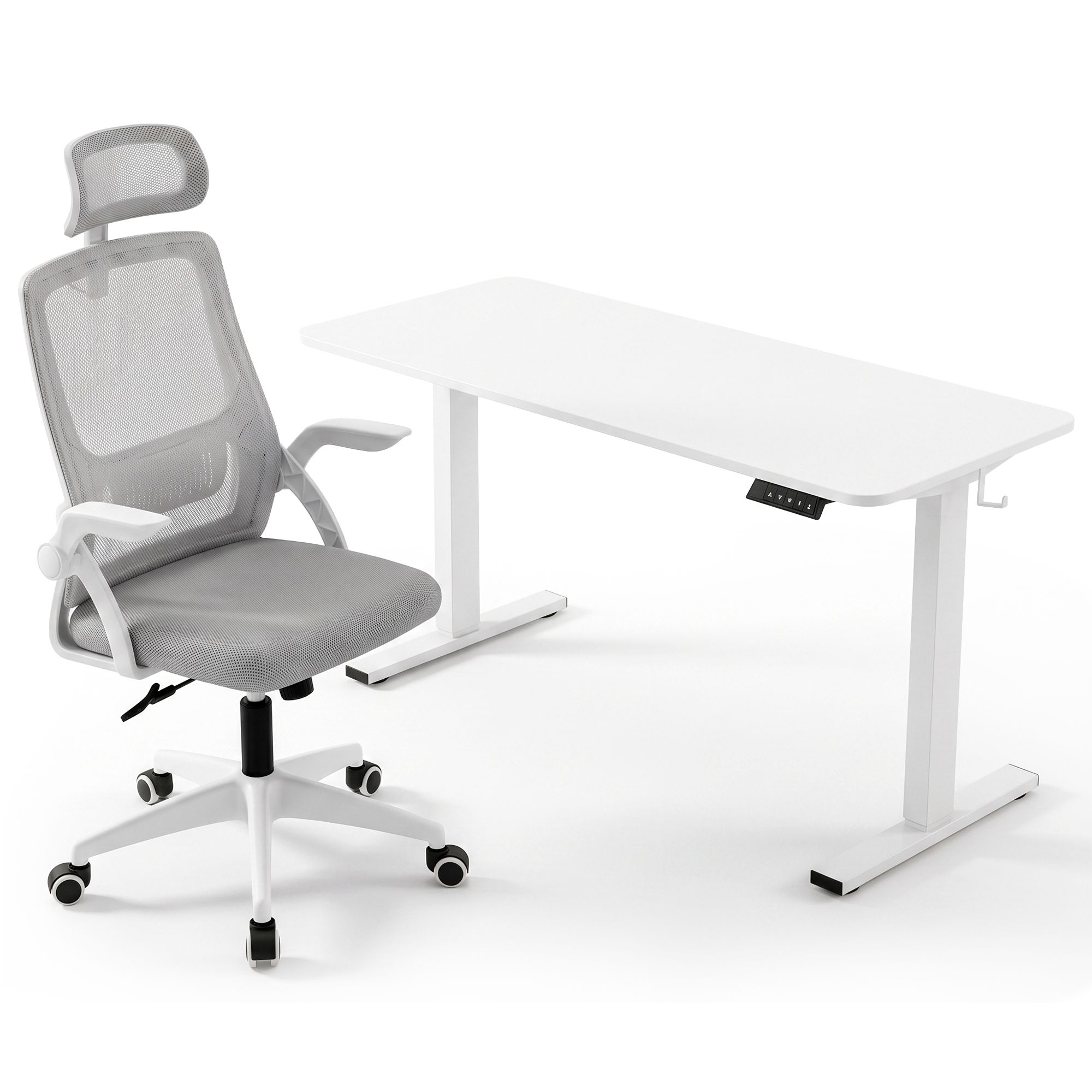 Artiss Standing Desk &Amp; Ergonomic Office Chair Combo 140Cm – Sumo Deals Artiss Standing Desk Office Chair Sit Stand Ergonomic Combo 140Cm White Product Image
