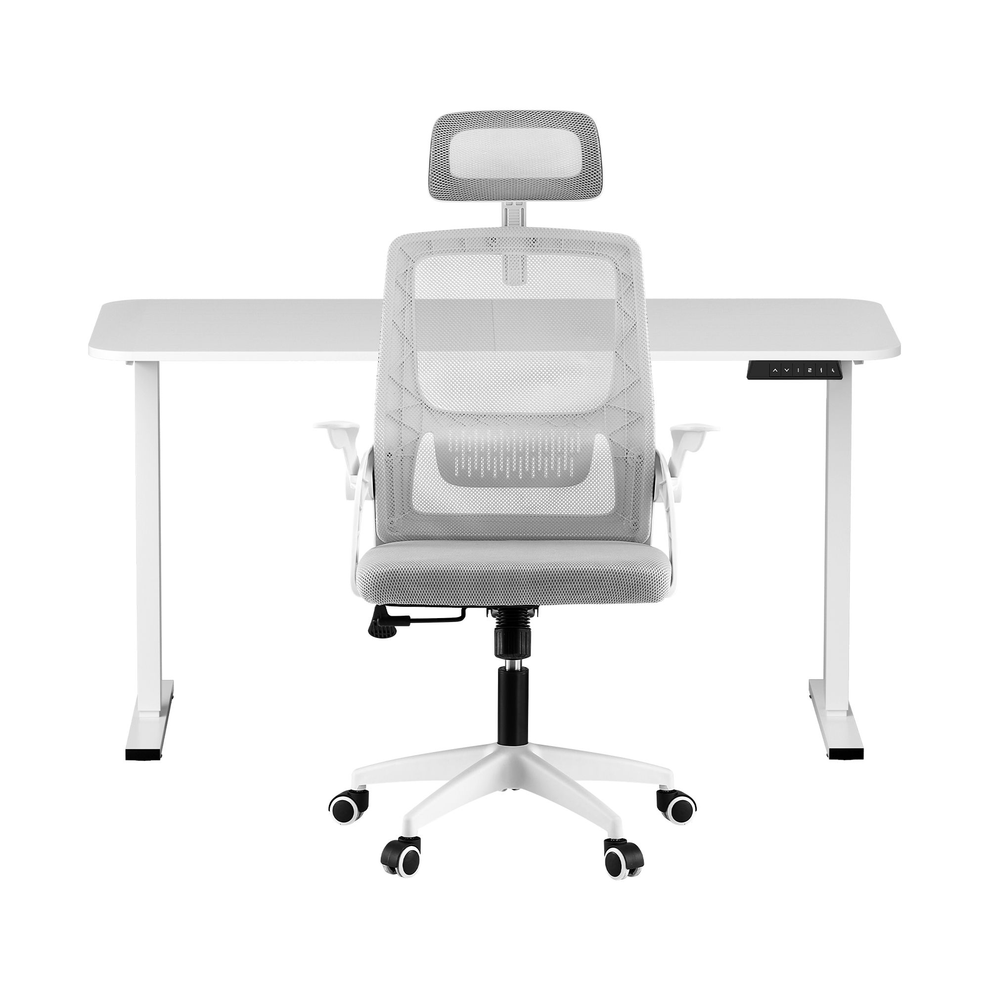 Artiss Standing Desk &Amp; Ergonomic Office Chair Combo 140Cm – Sumo Deals Artiss Standing Desk Office Chair Sit Stand Ergonomic Combo 140Cm White Product Image