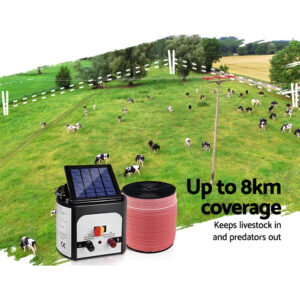 Giantz 8Km Solar Electric Fence Energiser – Sumo Deals Giantz Fence Energiser 8Km Solar Powered Electric 2000M Poly Tape Product Image