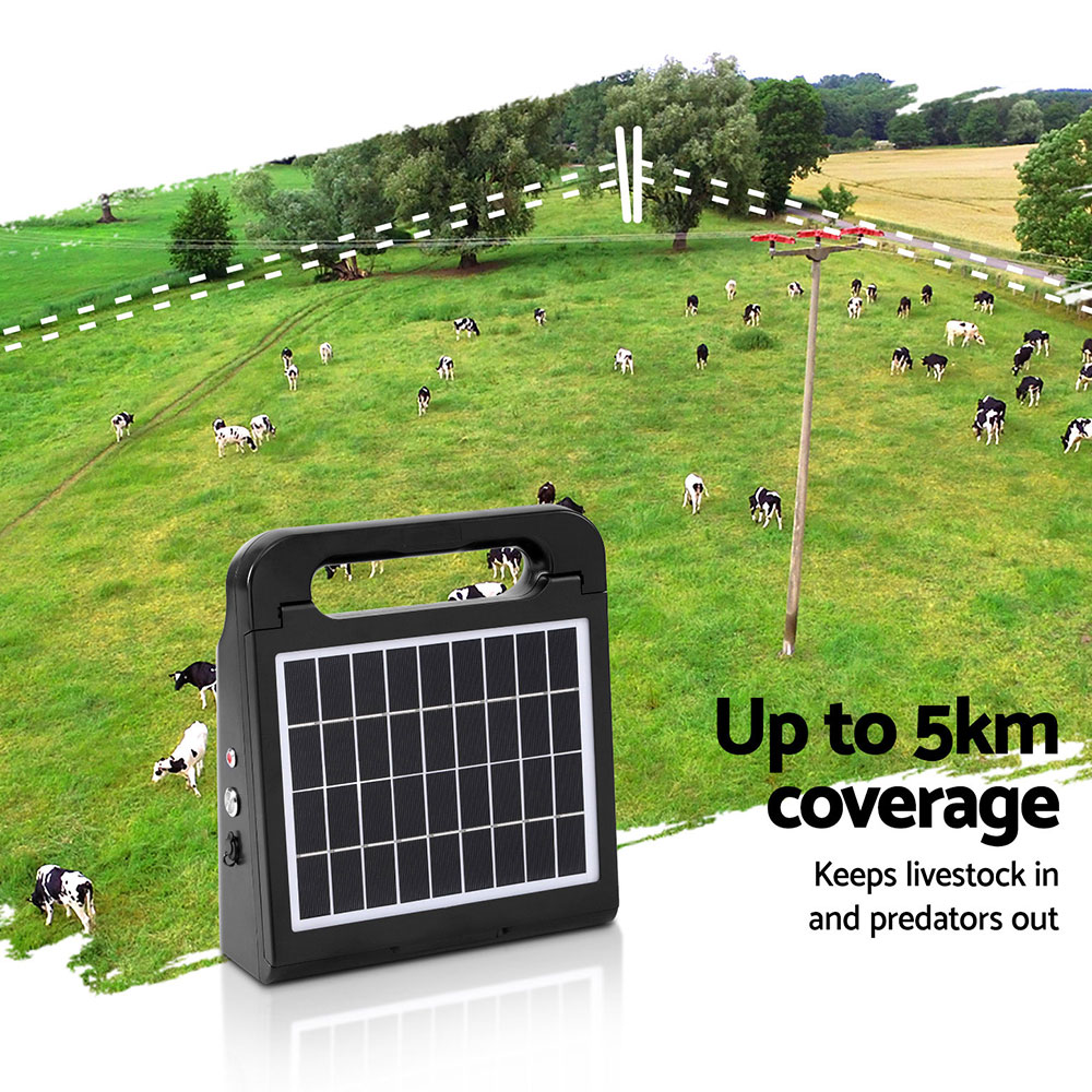 Giantz 5Km Solar Electric Fence Energiser 0.15J – Sumo Deals Giantz 5Km Electric Fence Energiser Solar Energizer Charger Farm Animal 0.15J Product Image