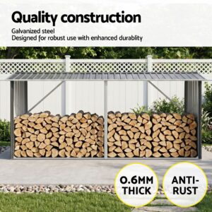 Giantz Firewood Storage Shed | 3.3M Galvanised Steel – Sumo Deals Giantz Firewood Storage Shed 334.5Cm X 92Cm Outdoor Log Rack Galvanised Steel Wood Holder Product Image