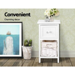 Artiss Rustic White Bedside Table With Drawer &Amp; Basket (2-Pa – Sumo Deals Artiss Bedside Table 1 Drawer With Basket Rustic White X2 Product Image