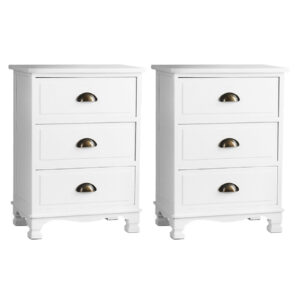 Artiss 2x Bedside Table 3 Drawers Vintage - THYME White product image