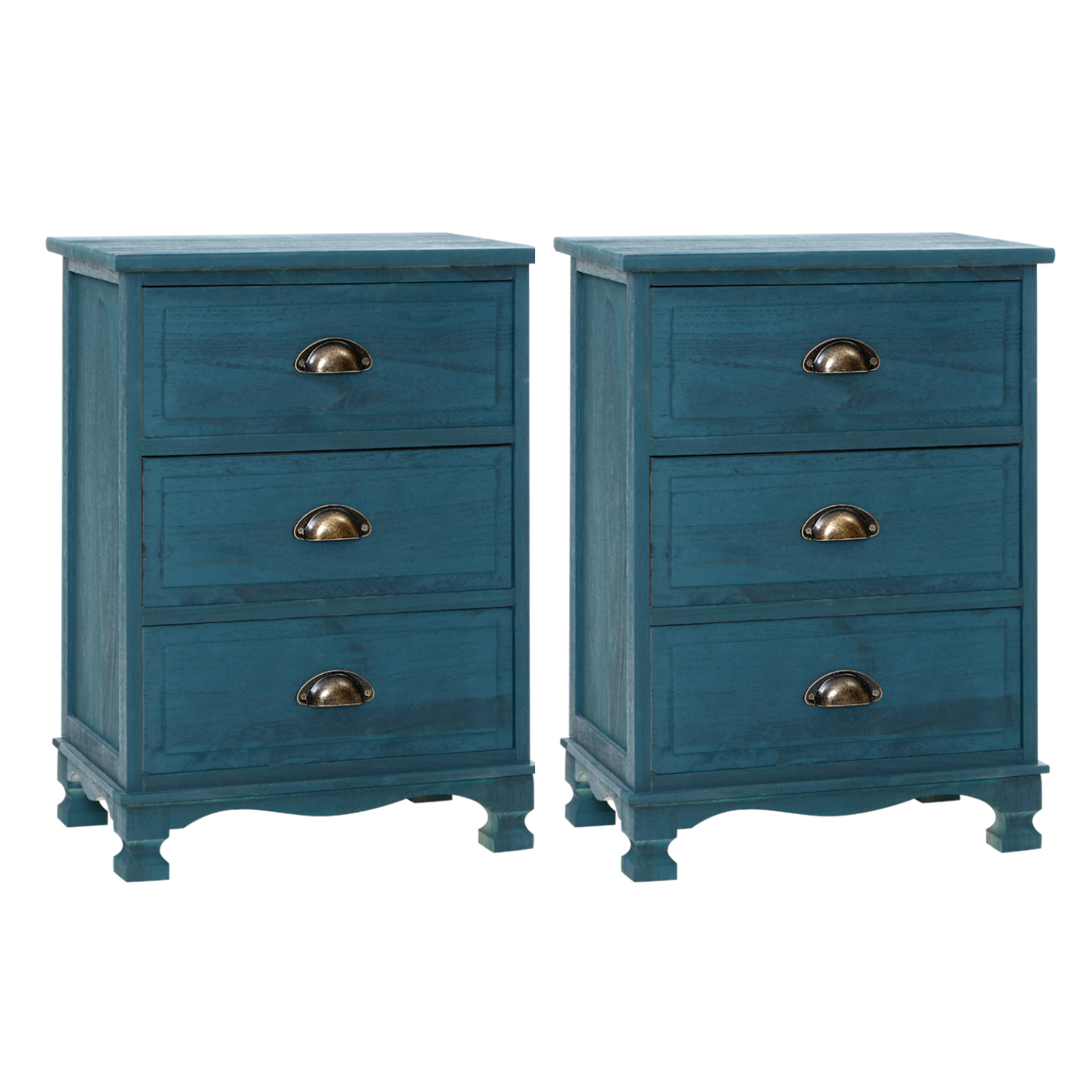 Artiss Thyme Blue Bedside Table, 3 Drawers – Sumo Deals Artiss 2X Bedside Table 3 Drawers Vintage - Thyme Blue Product Image