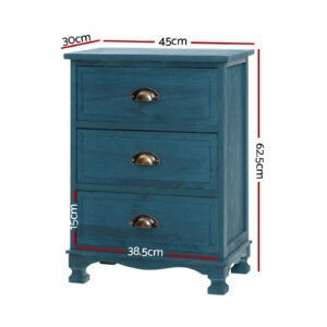 Artiss Thyme Blue Bedside Table, 3 Drawers – Sumo Deals Artiss 2X Bedside Table 3 Drawers Vintage - Thyme Blue Product Image