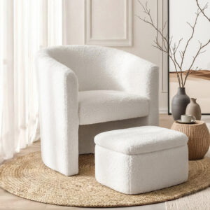 Artiss Armchair Accent Chair w/Ottoman Lounge Footrest Storage Boucle White product image