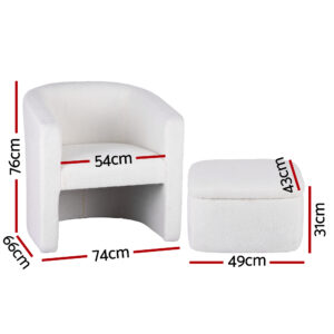 Artiss Armchair Accent Chair W/Ottoman Lounge Footrest Storage Boucle White Product Image