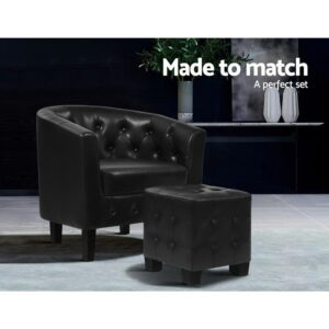 Artiss Armchair Set With Ottoman Black Ava Product Image