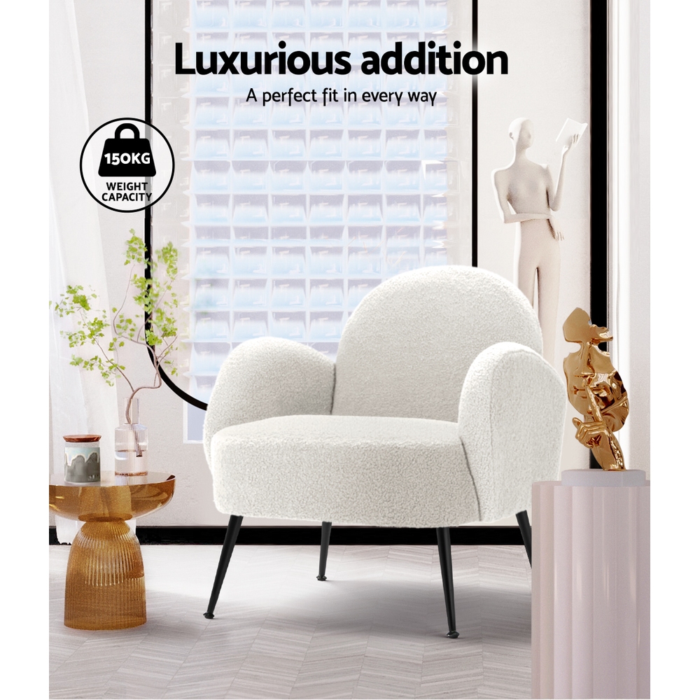 Artiss Hanes Boucle Armchair White – Sumo Deals Artiss Armchair Boucle White Hanes Product Image