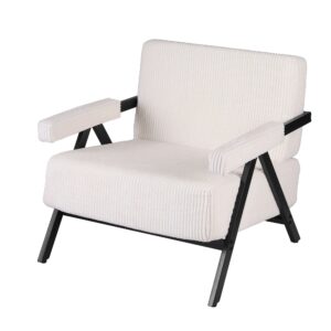 Artiss Compressed Armchair White Corduroy Accent Chair For Small Space Product Image