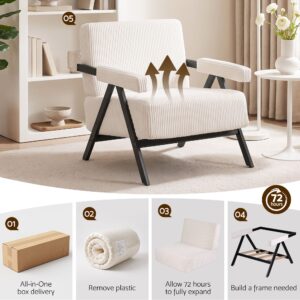Artiss Compressed Armchair White Corduroy Accent Chair For Small Space Product Image