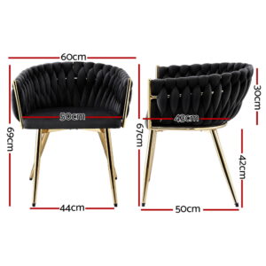 Artiss Velvet Dining Chair | Black Weave Armchair – Sumo Deals Artiss 1X Dining Chair Armchair Cafe Kitchen Lounge Chairs Velvet Weaving Black Product Image