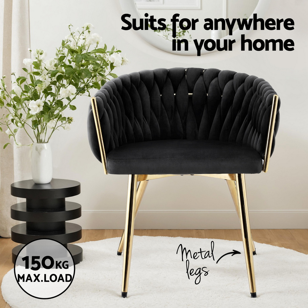 Artiss Velvet Dining Chair | Black Weave Armchair – Sumo Deals Artiss 1X Dining Chair Armchair Cafe Kitchen Lounge Chairs Velvet Weaving Black Product Image