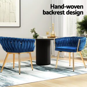 1 Set Of 2 Artiss Dining Chairs Velvet Weaving Armchair Blue Product Image